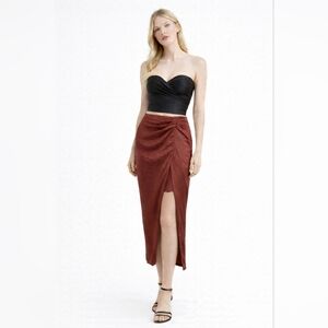 NWT Zara Size M Satin Slit Ruched Skirt